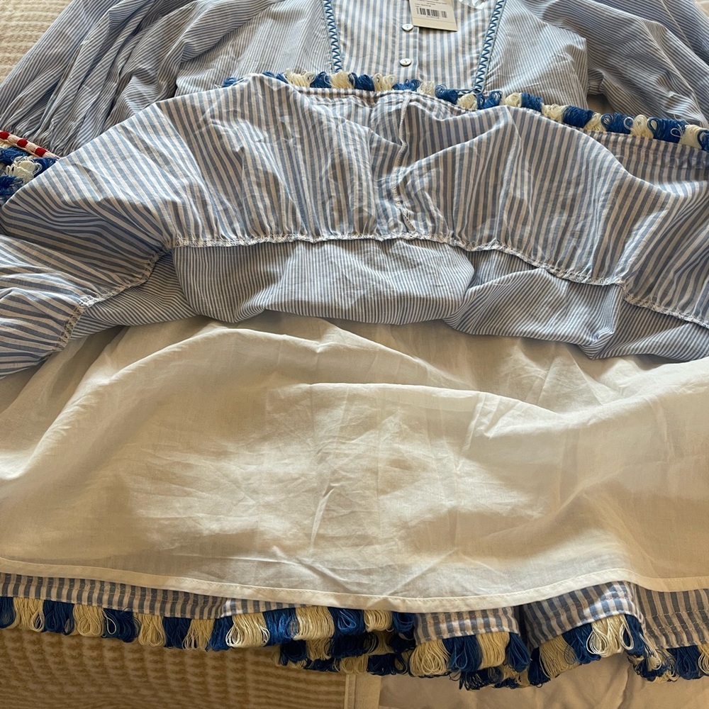 Tuckernuck Striped Blue Dress with Pom Pom Trim - Picture 9 of 9